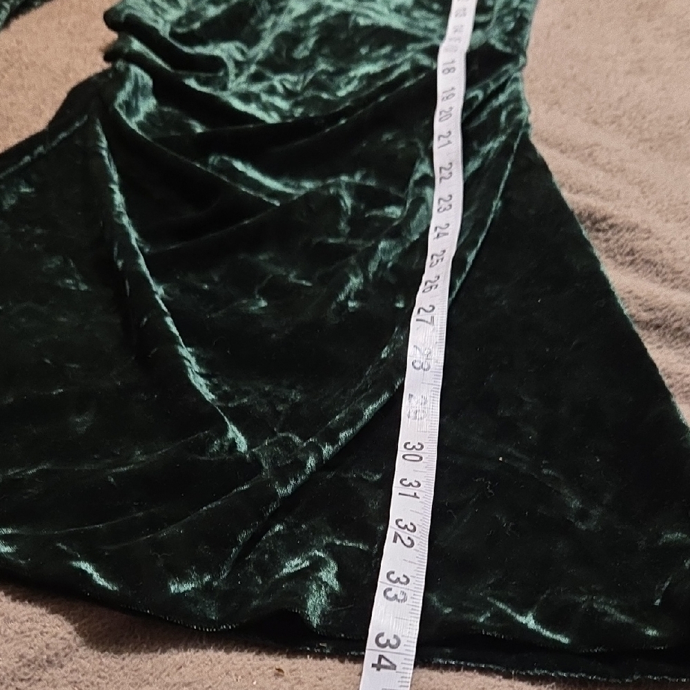 DR2 NWT Zara Emerald Green Side Zip Draped Dress Sz Sm Velvet Ruched Sleeve - Picture 10 of 13
